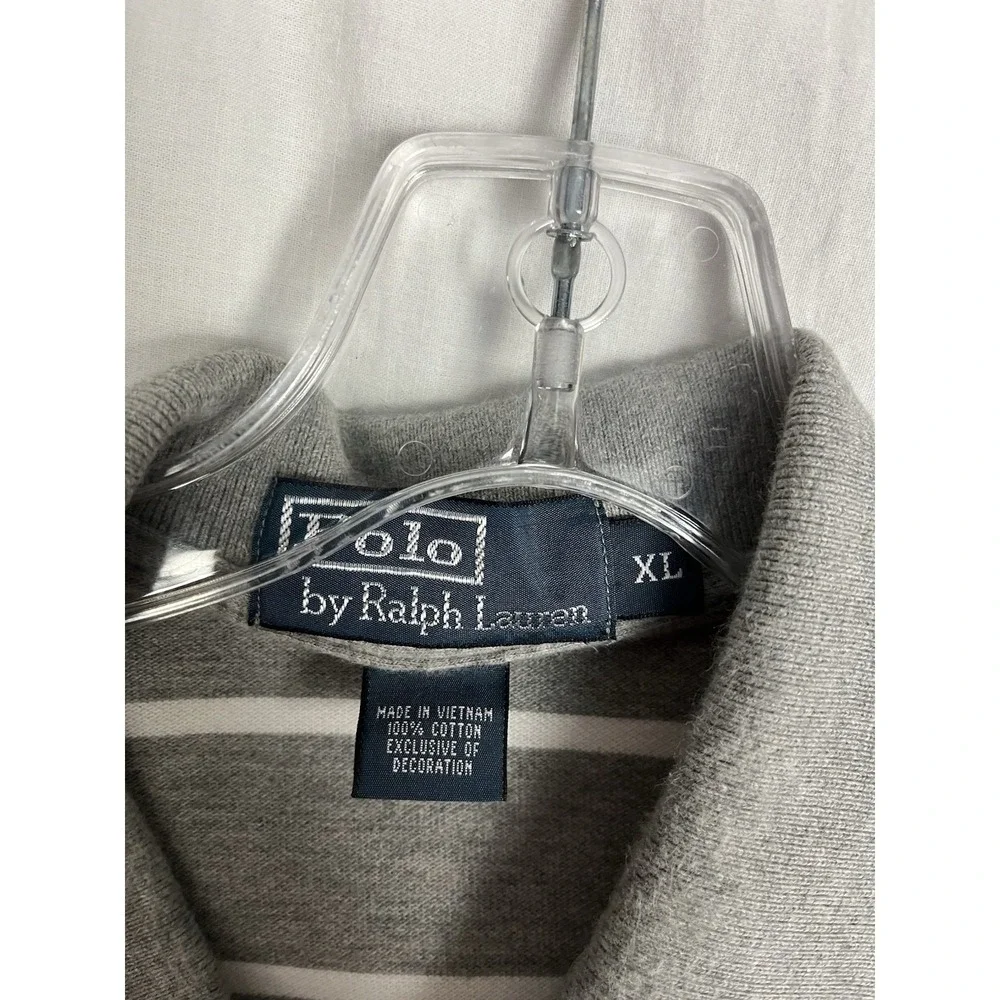 Polo Ralph Lauren Mens XL Gray White Striped Short‎ Sleeve Polo Shirt Classic